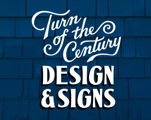 Turn of the Century Design & Signs logo, blue roof shingles