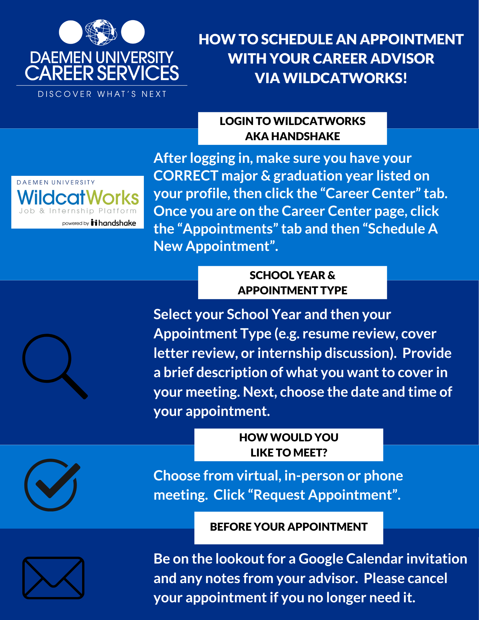 How to schedule an appointment with your career advisor via wildcatworks
