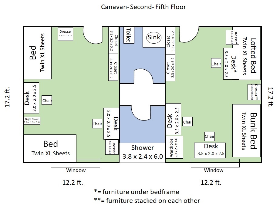 Canavan Hall 2nd-5th Floor Suite Layout