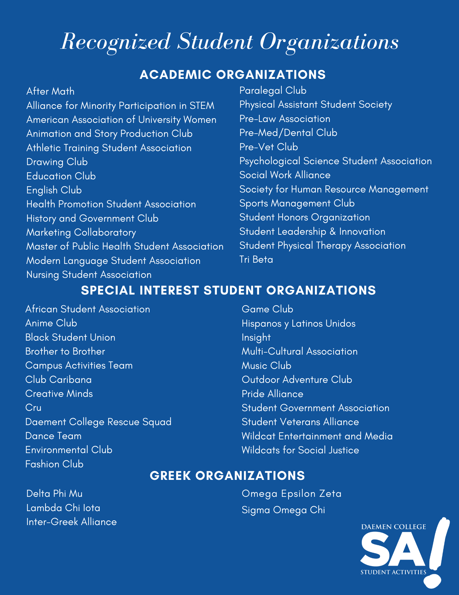 Student Organization Listing