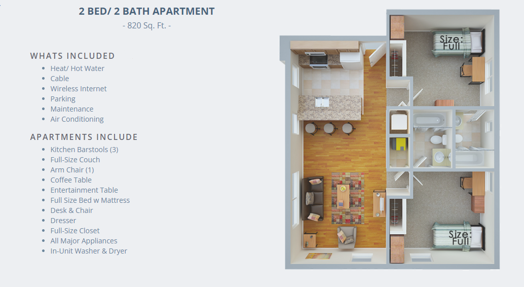 Daemen Residence Life - Collegiate Village 2 Bedroom, 2 Bathroom Apartment
