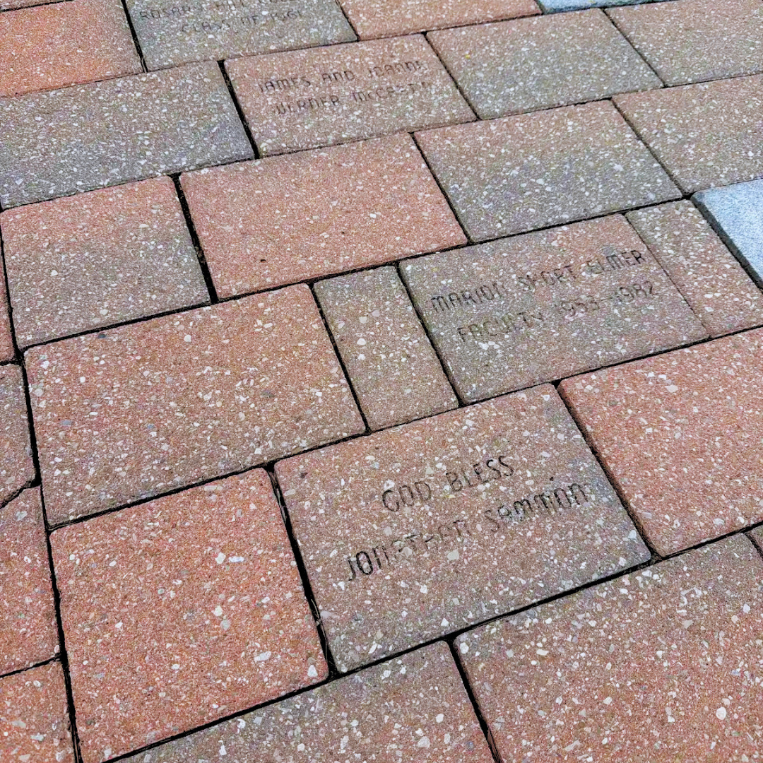 Founder’s Walkway, brick and stone pavers with engraving 
