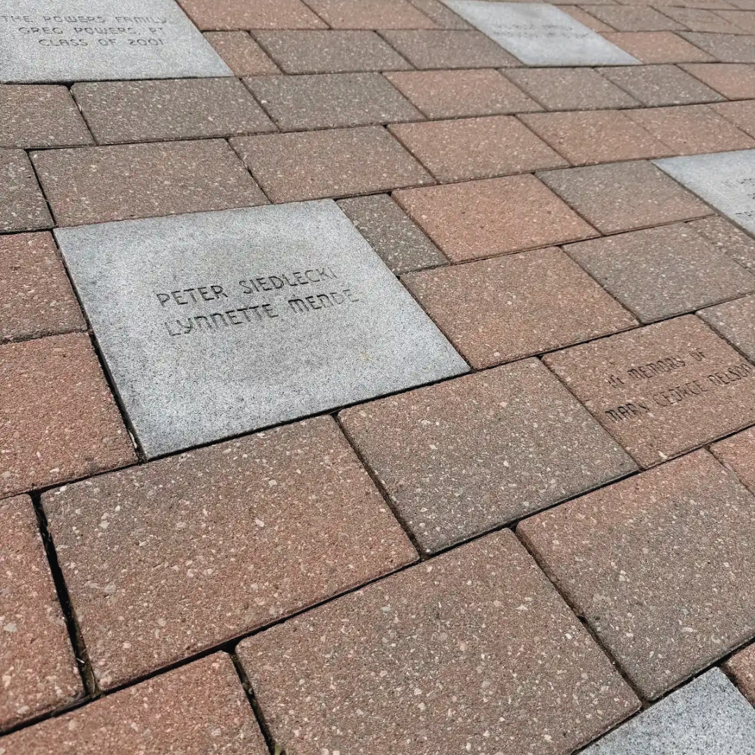 Founder’s Walkway, brick and stone pavers with engraving 