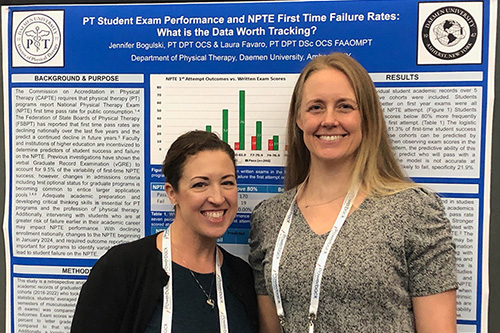 Jennifer Bogulski and Laura Favaro standing in front of presentation poster 
