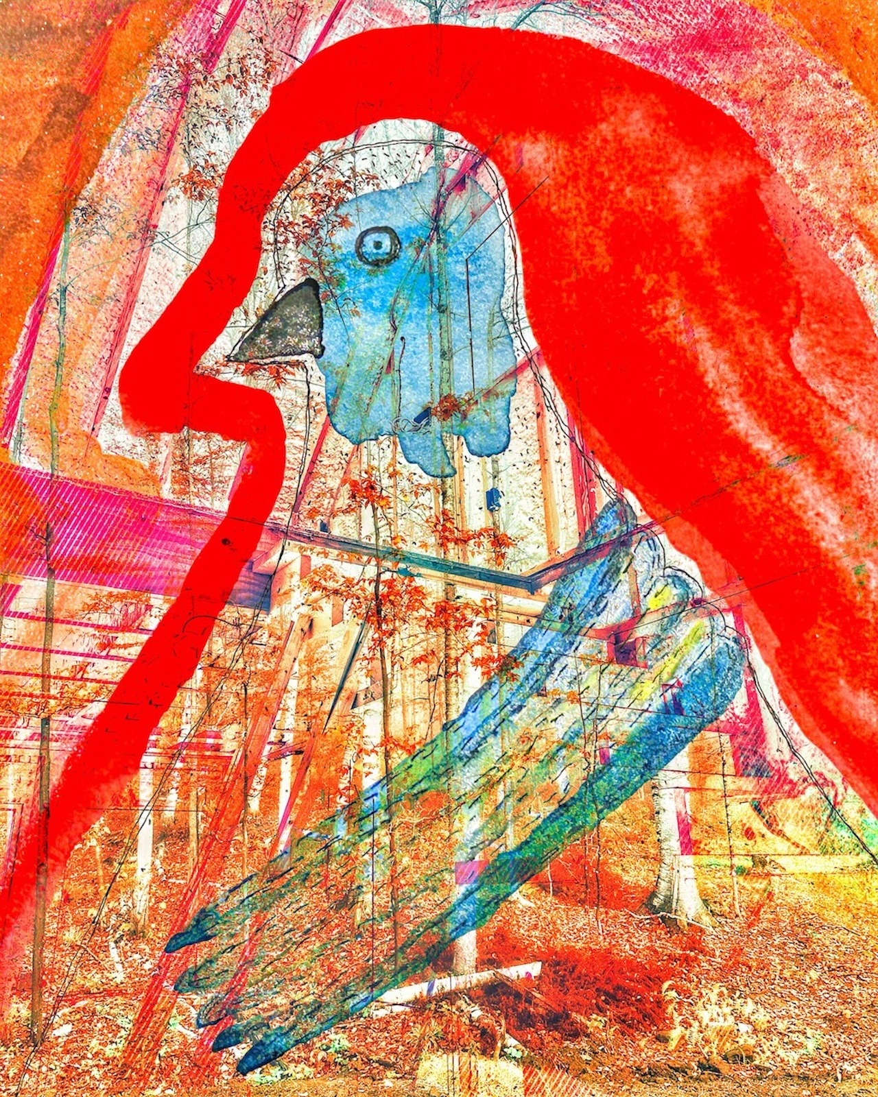 Meri Stiles Compilation of Common Experience, 2024 12.5 x 16”, original photograph with overlayed watercolor and ink painting on glossy photo paper