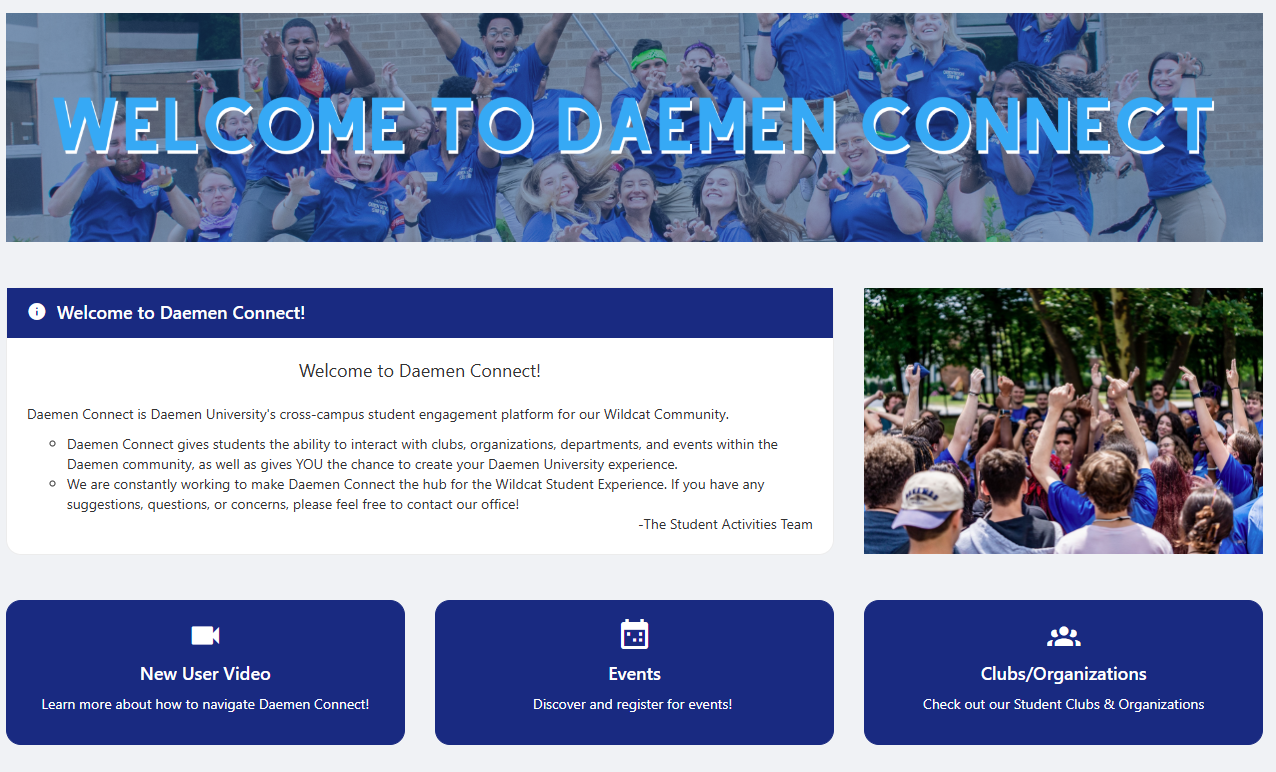 Daemen Connect landing page