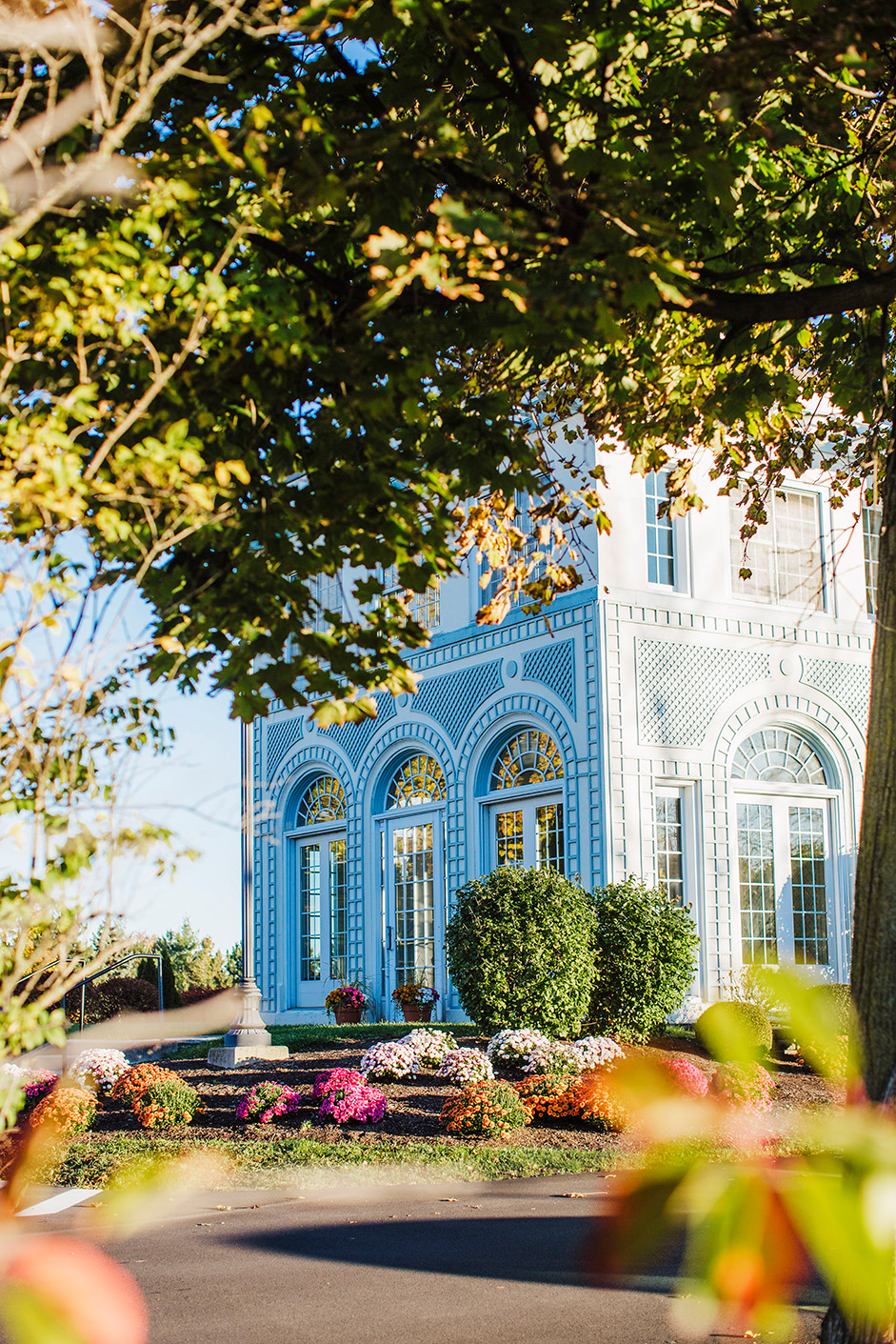 Side of Rosary Hall viewed from path behind Schenk Hall