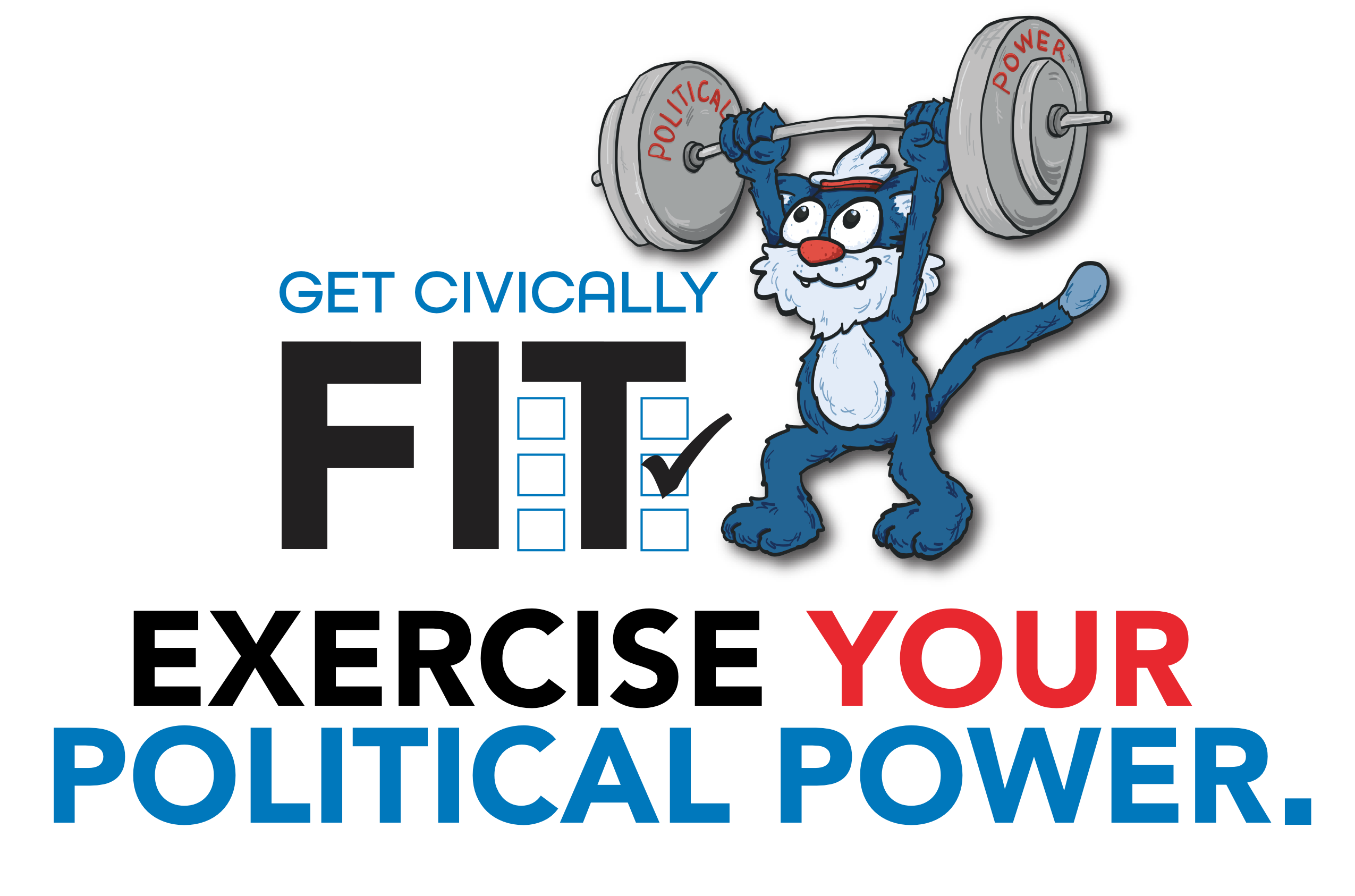 Willie the Wildcat lifting weights that say political power