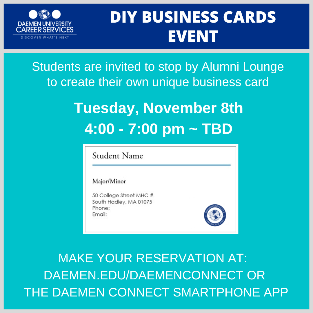DYI Business Cards Event, Tuesday, November 8th