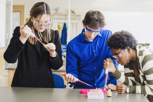 Students in lab using pipettes