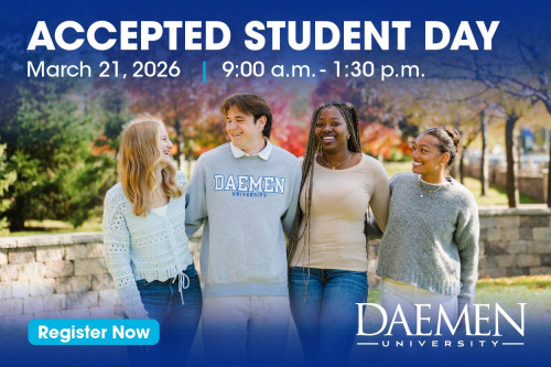 Daemen University Accepted Student Day promotional graphic with students on campus.