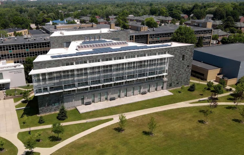 Aerial shot of front of campus