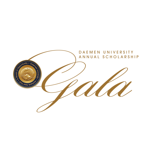 Daemen University Annual Scholarship Gala with Gold Script and the Presidential Logo