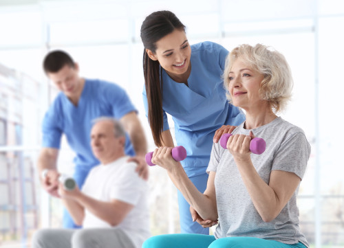 Therapist working with elderly patients